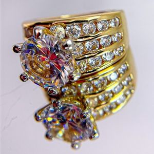 Gold Tone Round Cocktail Ring with Round Cubic Zirconia Center Stone